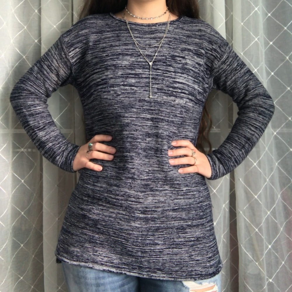 Navy Blue and White Knit Pullover Sweater☺️